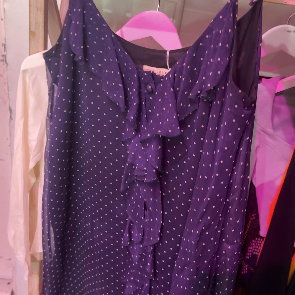 Navy Polka Dot Ruffle Top